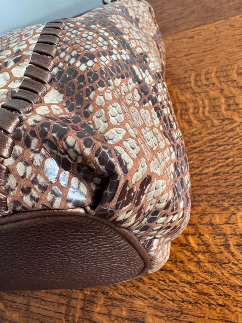 Brighton Nora Hobo Leather Python Print Shoulder Bag with Silver Medallion